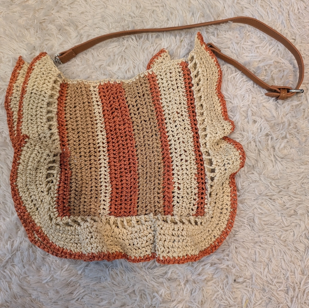 ZARA Woven Straw Shoulder Bag Tan Orange - Picture 4 of 9